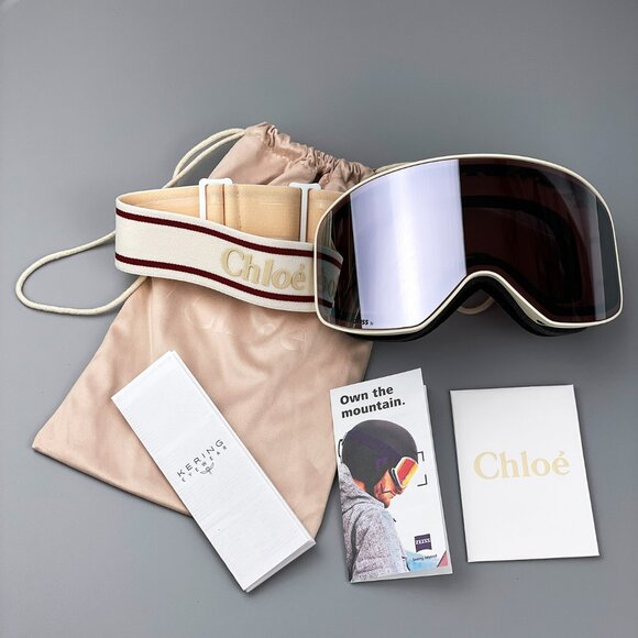 Chloé CH0072S 001 – White Beige Ski Mask Sunglasses Violet Mirror ZEISS Lens - Picture 14 of 16